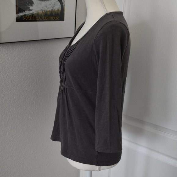 Eddie Bauer Gray Three-Quarter Sleeve Empire Waist Cotton Top XS - Picture 7 of 10